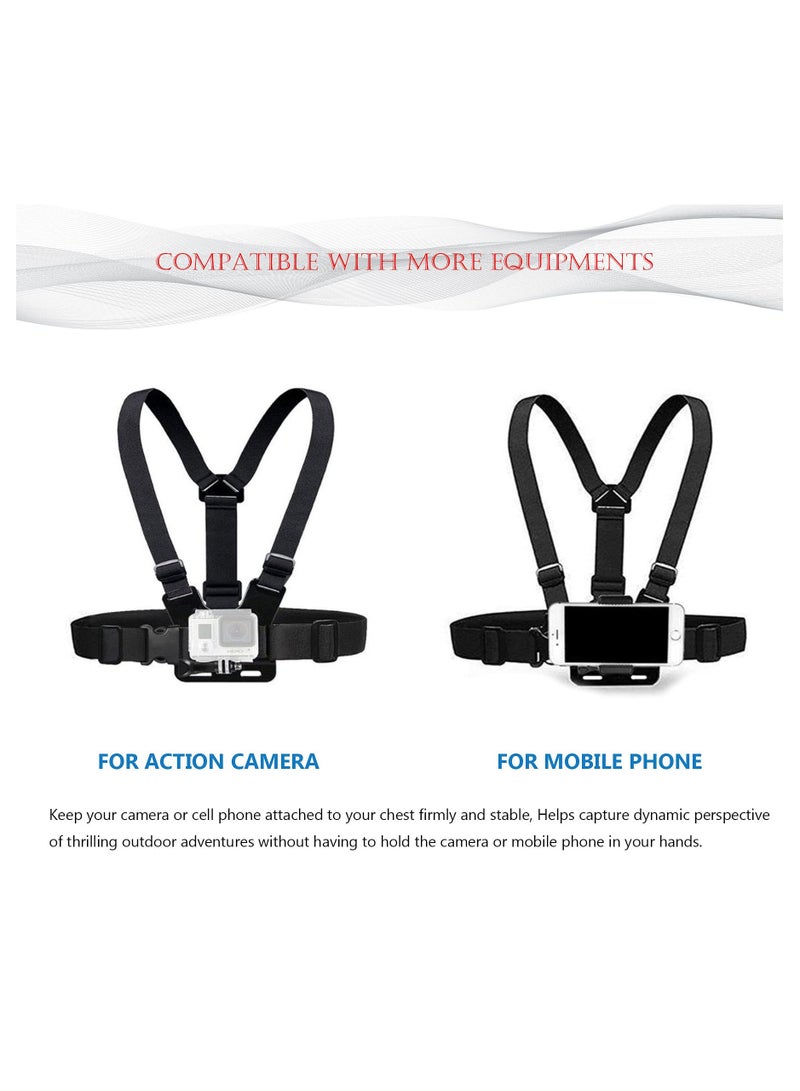Camera Chest Mount Strap Harness Fit for AKASO DJI Osmo Adjustable Cell Phone with Sports Installation Bracket kit Mobile Bracket Backpack Clip Holder
