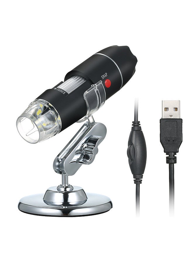 USB Digital Microscope 1600X Magnification Camera 8 LEDs with Stand Portable Handheld Inspection Magnifier