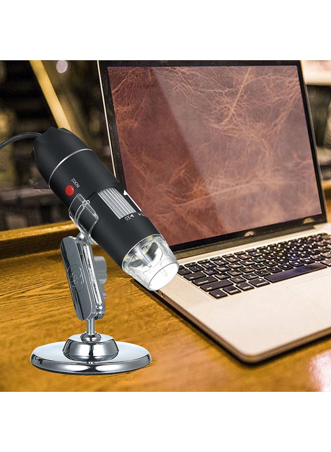 USB Digital Microscope 1600X Magnification Camera 8 LEDs with Stand Portable Handheld Inspection Magnifier