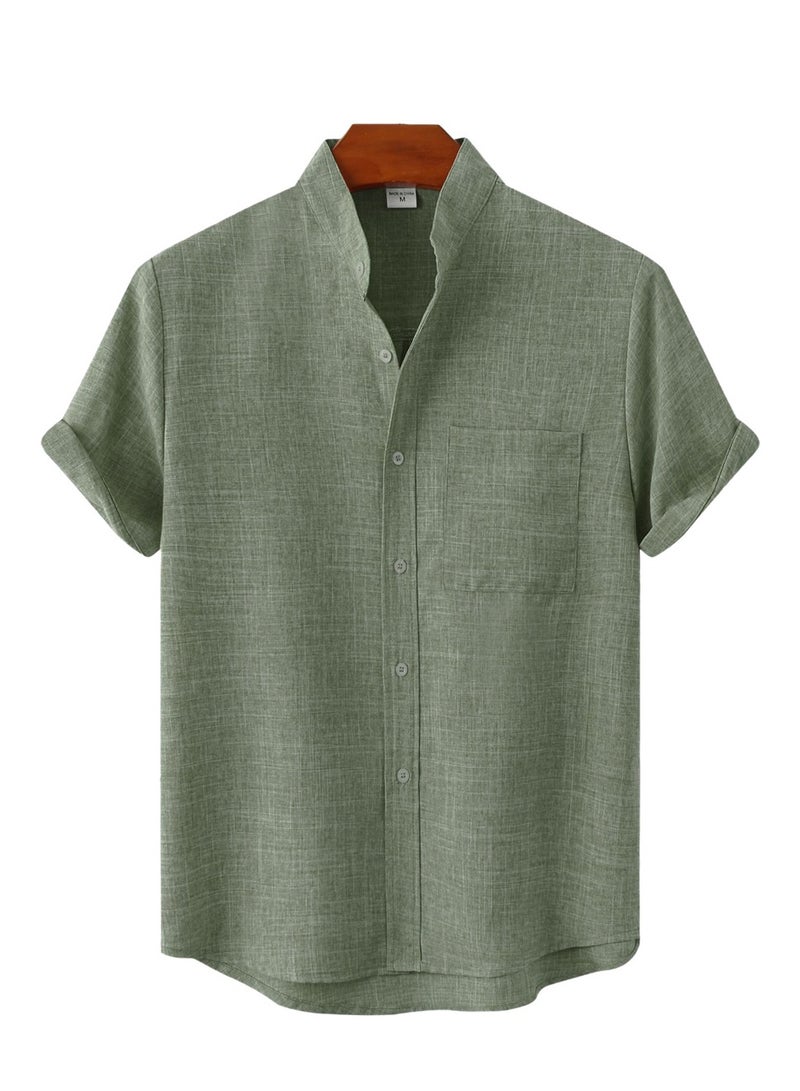 Summer new men's short-sleeved solid color men's shirt