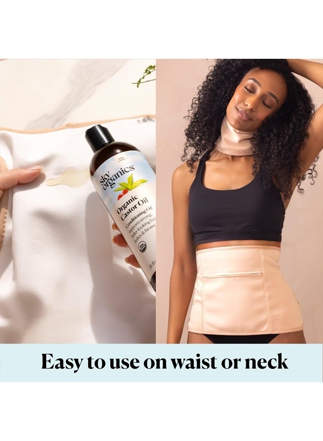 16oz Castor Oil w/Wraps | Reusable Organic Castor Oil Pack | Adjustable Elastic Straps Cotton Durable Easy to Use