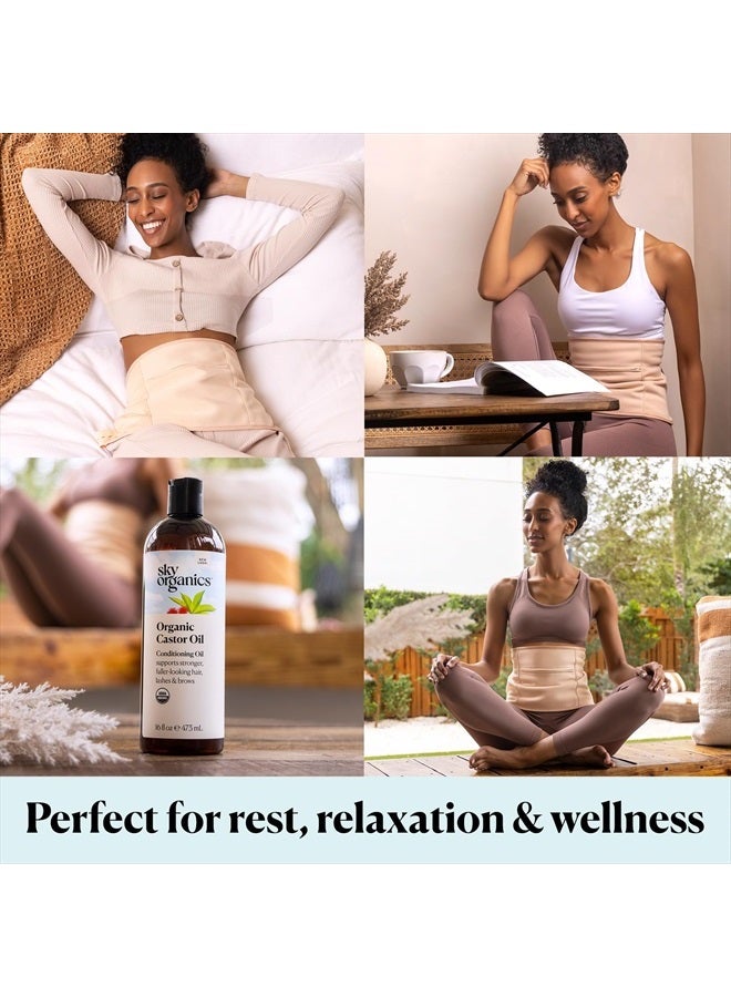 16oz Castor Oil w/Wraps | Reusable Organic Castor Oil Pack | Adjustable Elastic Straps Cotton Durable Easy to Use