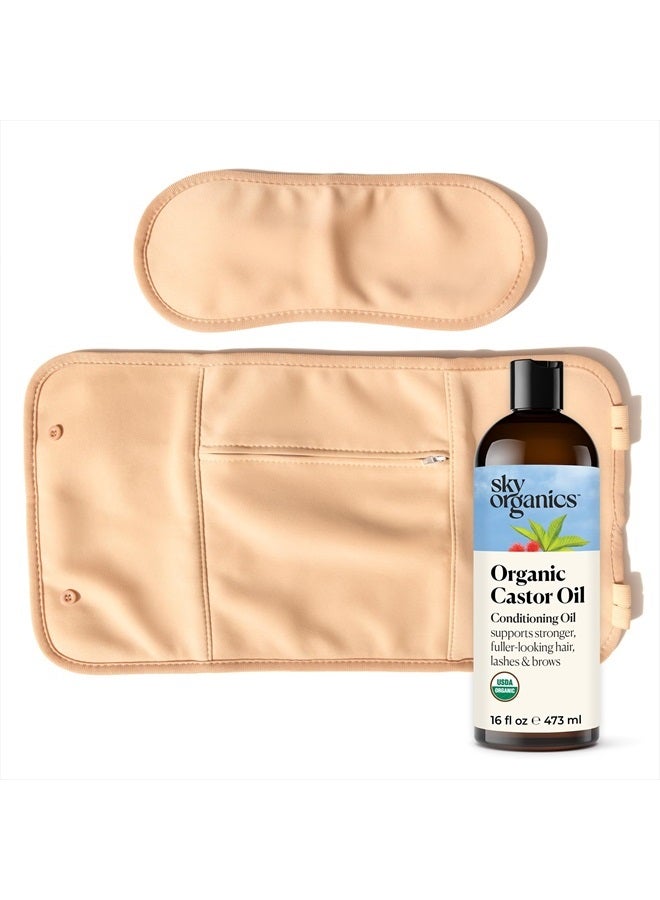 16oz Castor Oil w/Wraps | Reusable Organic Castor Oil Pack | Adjustable Elastic Straps Cotton Durable Easy to Use