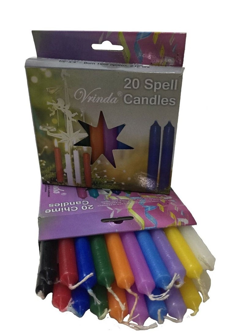 4 Inch Mini Chime Ritual Spell Unscented Taper Candles - Set of 20 (Multicolour)