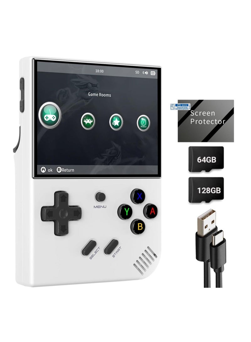 RG35XX Plus Linux Handheld Game Console, 3.5'' IPS Screen, Pre-Loaded 10143 Games, 3300mAh Battery, Supports 5G WiFi Bluetooth HDMI and TV Output (64 + 128 GB, White)