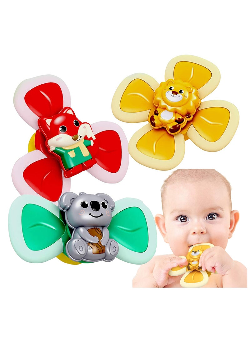 Sucker Spin Toy for Baby, 3 Pcs Spinning Baby Toy Cartoon Animal Spinning Top Girls Boys with Rustling Sound and Rotating Wind Leaves - Teething Toys | Spinning Toys | Baby Bath Toys