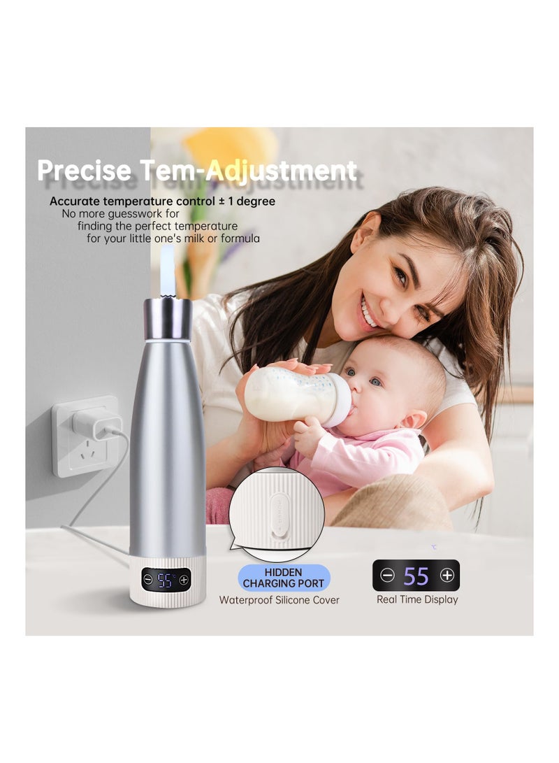 Portable Milk Warmer For Baby Formula, Water Or Breastmilk, 18Hrs Constant Warming With Precise Temp Display, 12Oz Capacity Fast Milk Heating, Rechargeable Bottle Warmer Perfect For On The Go