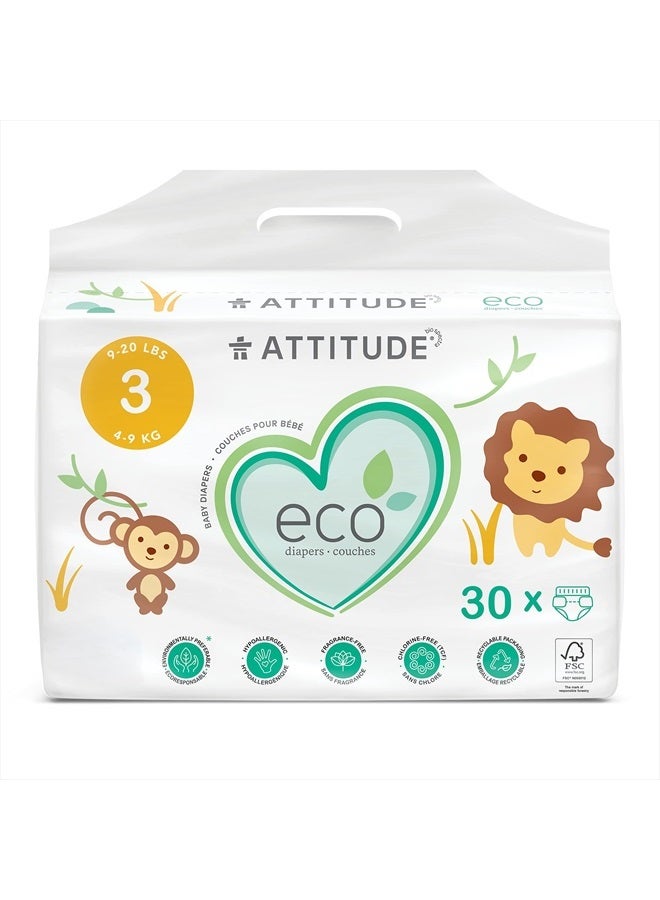 Natural Diapers, Non-Toxic, Eco-Friendly, Safe for Sensitive Skin, Chlorine-Free, Leak-Free & Biodegradable Baby Diapers, Plain White (Unprinted), Size 3 (9-20 lbs), 30 Count (16230)