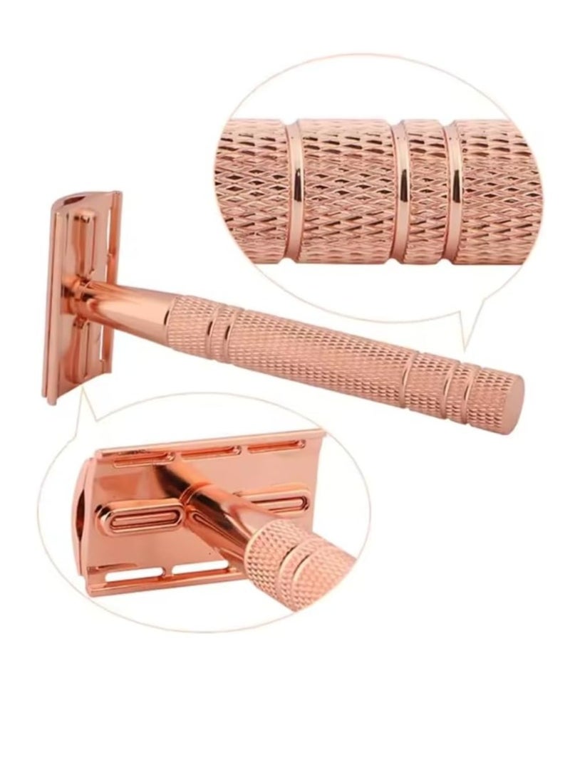 Safety Razor for Men and Women with 5 Blades Reusable Manual Razor Classic Double Edge Safety Razor for Men Shaving and Womens Hair Removal 5 Shaving Razor Blades Shaver Rose Gold