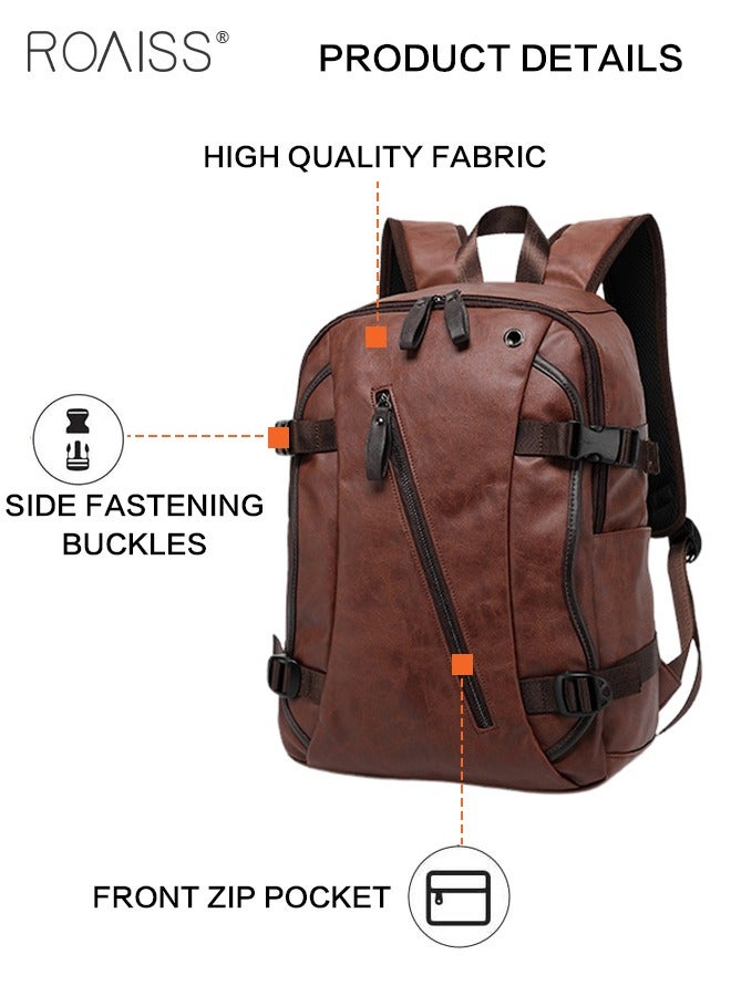 Large-Capacity Leather Backpack Men'S Daily Commuting School Business Fashion Versatile Waterproof Retro Computer School Bag