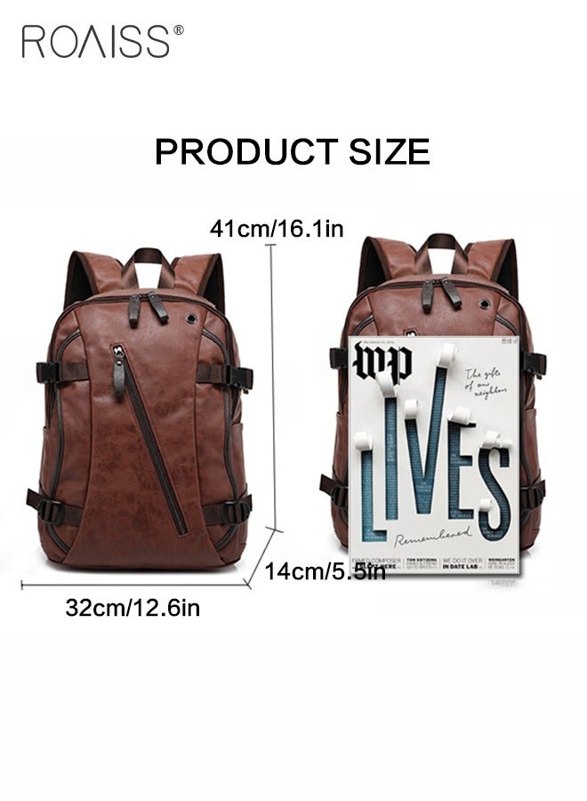 Large-Capacity Leather Backpack Men'S Daily Commuting School Business Fashion Versatile Waterproof Retro Computer School Bag