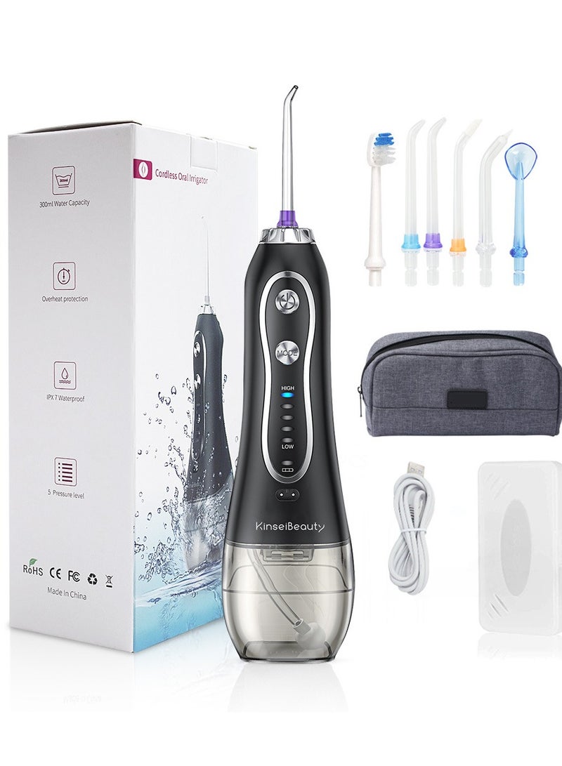 Water Dental Flosser Cordless for Teeth-5 Modes Portable Oral Irrigator Braces Rechargeable & IPX7 Waterproof Teeth Cleaner for Home Travel