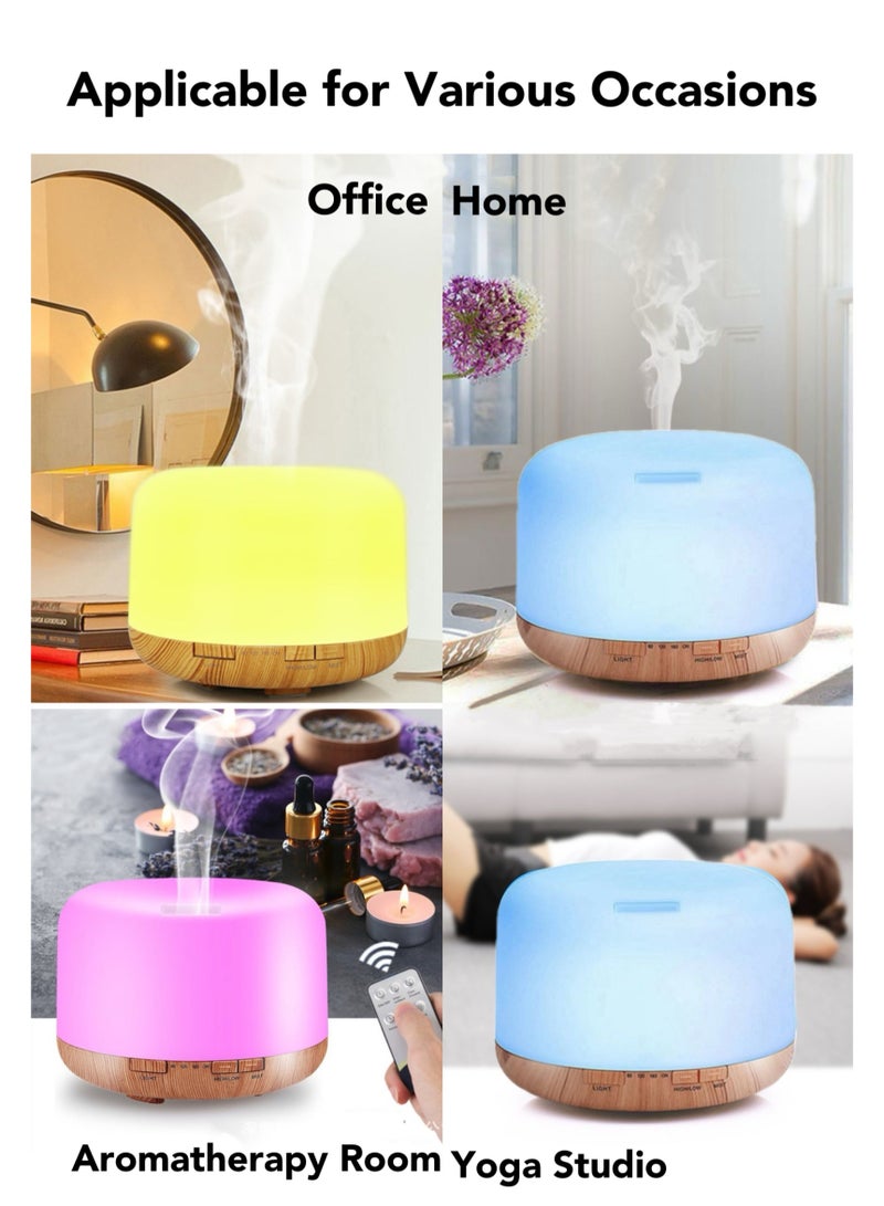 4-in-1 Premium Ultrasonic Essential Oil Diffuser, 500ML Portable Aromatherapy Fragrant Oil Cool Mist Humidifier Scent Vaporizer with Remote Control Night Light  Auto-off 4 Timers, Wood Finish