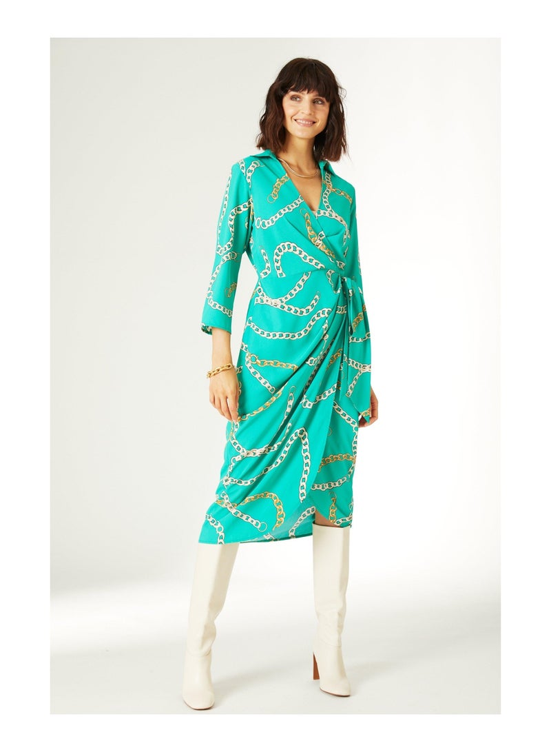 Printed Wrap Shirt Dress