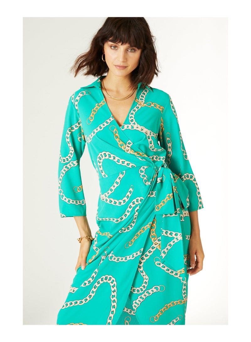 Printed Wrap Shirt Dress