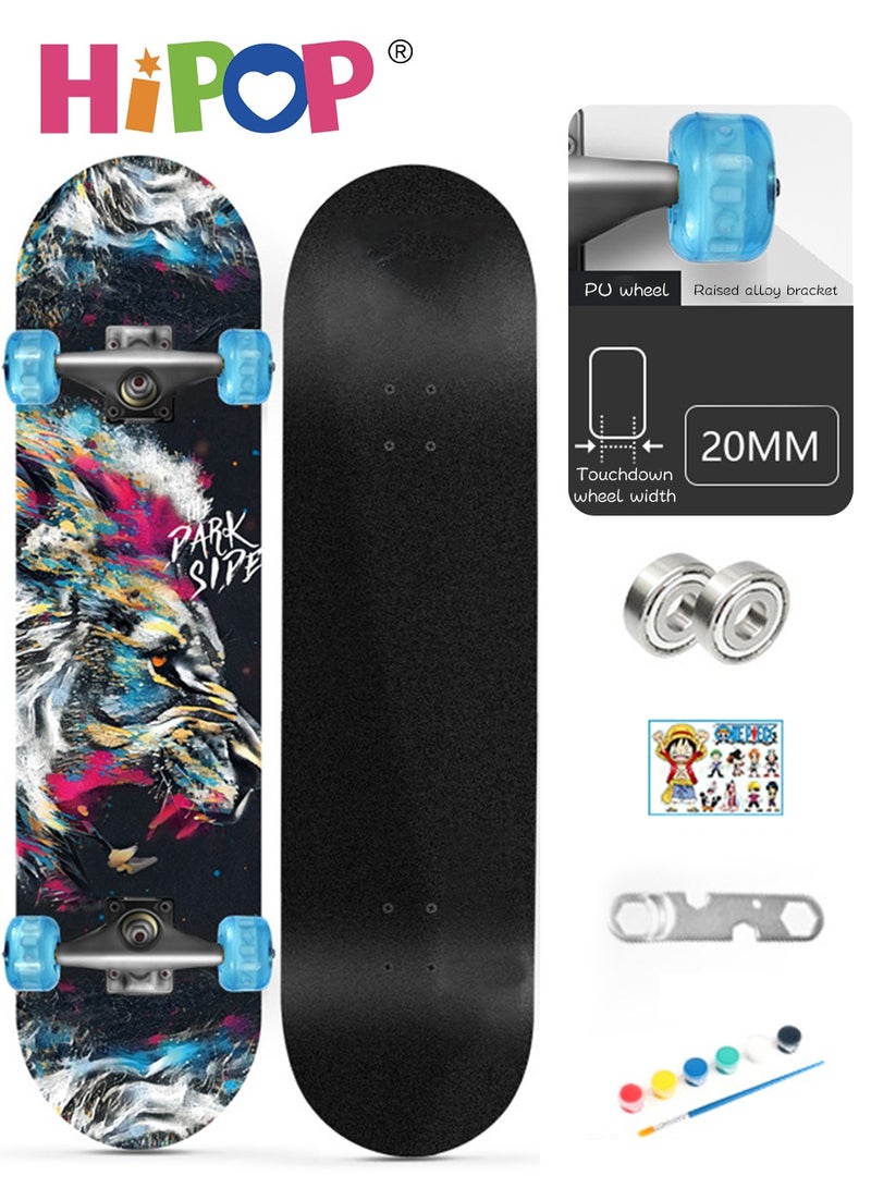 Graffiti Skateboards for Beginners and Adults,Complete Non-Slip Skateboard 79*20cm with Flash Wheel,ABEC-9 Bearing and Double Kick Concave Standard,Tricks Skateboards for Kids and Beginners Sports Out