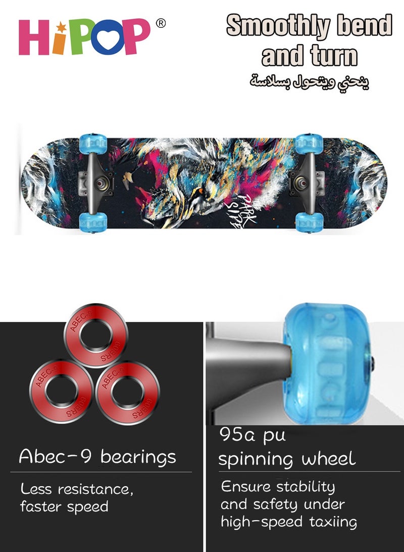 Graffiti Skateboards for Beginners and Adults,Complete Non-Slip Skateboard 79*20cm with Flash Wheel,ABEC-9 Bearing and Double Kick Concave Standard,Tricks Skateboards for Kids and Beginners Sports Out