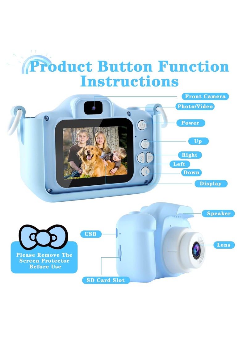 Kids Camera Toy for Girls Boys, 64GB LED Rechargeable Kids Toy Digital Camera for Toddlers 6+ Years Old Kids Toys Birthdays Gift Games, Photos Selfies 1080P Videos Stickers MP3 Timer Functions