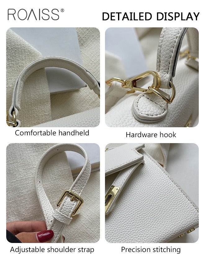 Retro Handle Satchel with Detachable Strap for Women Casual Shoulder Kelly Bag Ladies Crossbody Bags with Lock Closure