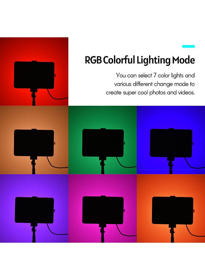 Portable RGB Video Light Kit with 2 * LED Video Light 7 Colors Lighting 3200K-5600K 10 Levels Brightness USB Powered + 2 * Extendable Tripod Max.148cm/58in Height