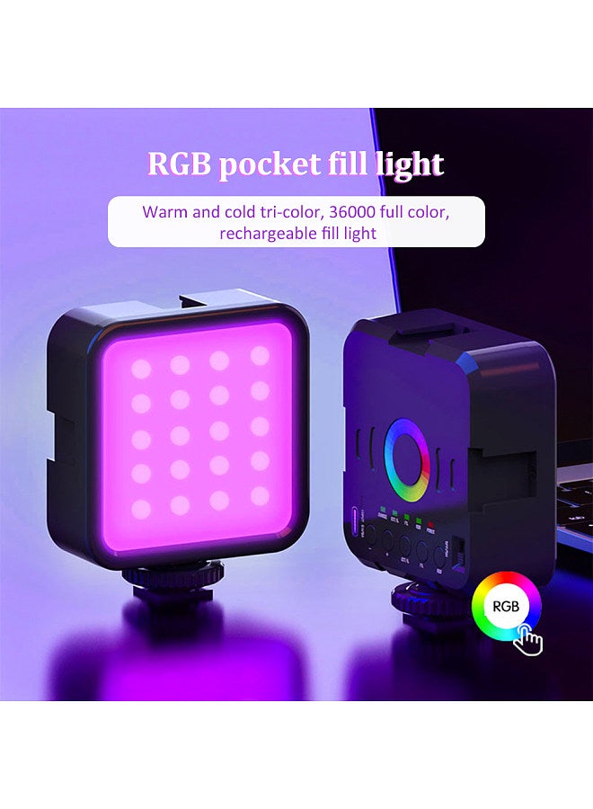 RGB Mini Photography Lamp Dimmable LED Light Portable Vlog Light with 1200mAh Battery USB Charging Port 3 Cold Shoes 70 LED Beads 3000K-9000K Color Temperature
