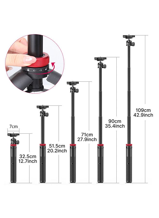 Extendable Mini Tripod Stand Flexible Portable Selfie Stick with 360° Rotatable Ball Head Quick Release Plate Phone Clip Max. Load Bearing 1.5kg