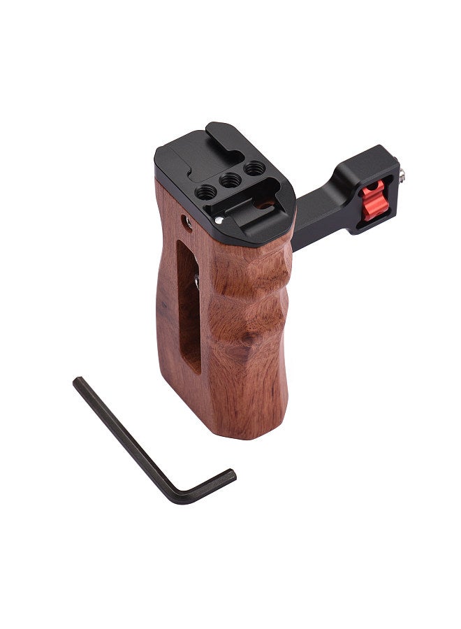 Adjustable Wooden Camera Cage Handle Left/Right Side Hand Grip 1/4 Inch Screw ARRI-Style Mount with Cold Shoe Mount Mini Wrench Compatible with SmallRig Video Cage