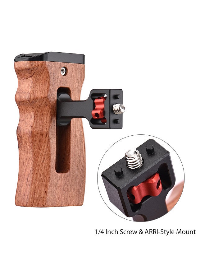 Adjustable Wooden Camera Cage Handle Left/Right Side Hand Grip 1/4 Inch Screw ARRI-Style Mount with Cold Shoe Mount Mini Wrench Compatible with SmallRig Video Cage