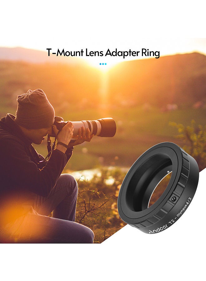Metal Lens Mount Adapter Ring T/T2 Mount Lens Adapter Replacement for Olympus E-1/E-3/E-10/E-20/E-30/E-300/E-330/E-400/E-410/E-420/E-450/E-500/E-510/E-520/E-600/E-620/E-100 RS Micro 4/3 Mount Cameras