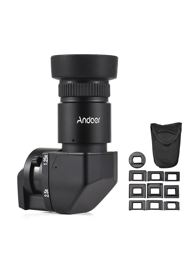 Camera Viewfinder 1.25X/ 2.5X Magnification Right Angle Viewfinder with 10 Mounting Adapters Replacement for Canon Nikon Pentax Olympus Leica Fujifilm DSLR Camera