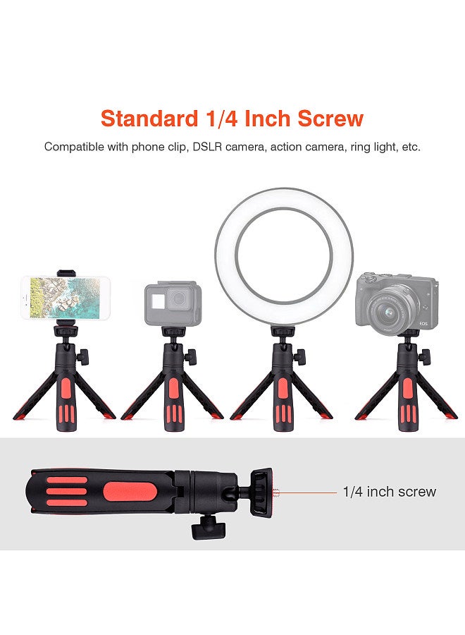 M12 Portable Mini Tripod 3 Sections Extendable with Rotatable Ball Head Phone Clip 1/4 Inch Screw for Camera Smartphone Live Stream Video Shooting Selfie