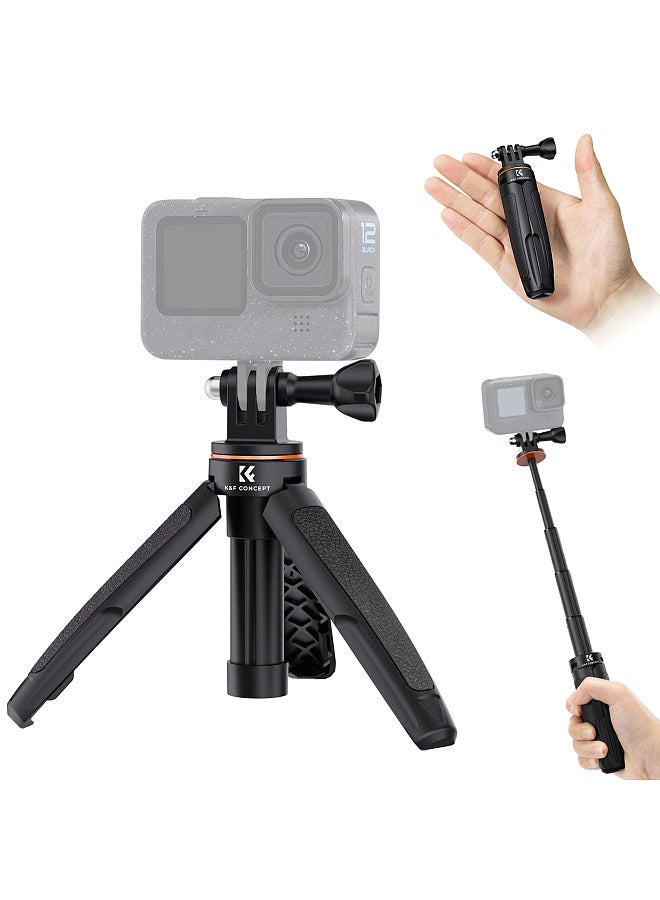 Sports Camera Extendable Selfie Stick Tripod Aluminum Alloy 32cm/12.6in Max. Height 2kg Load Capacity Replacement for GoPro Hero 12/11/10/9 Vlog Live Streaming Selfie Video Recording