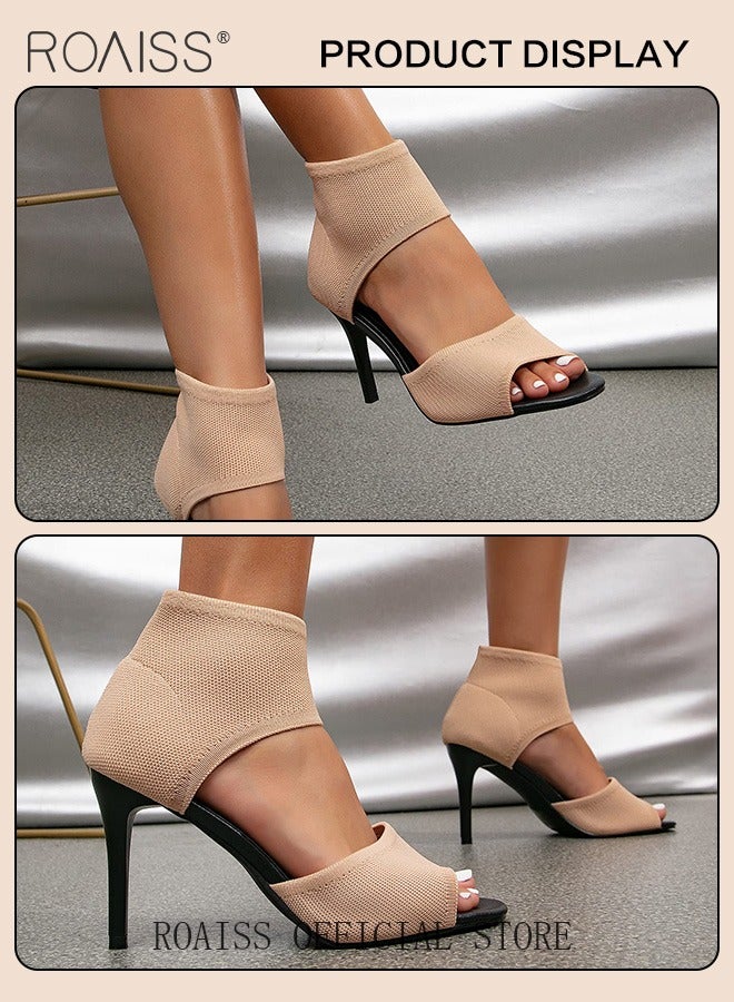 Minimalist Stiletto Heeled Shoes for Women Ankle Strap Sandals Ladies Elegant Peep Toe High Heels Heighting and Slimmming Woven Shoe