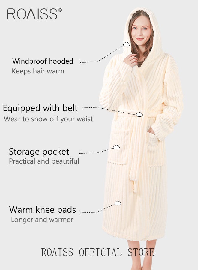 2 Piece Bath Set for Women and Men Thicken Absorbent Bathrobe and Bath Towel in Striped Pattern Coral Fleece Sleepwear Autumn Winter Ladies Lightweight Soft Non Shedding Robe with Hood