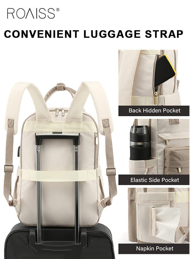 Unisex Multifunctional Backpack with Comfortable Back Padding Large Capacity Multiple Compartments Scientific Partitioning Ideal for Short Trips with Trolley Case Fixing Strap and USB Charging