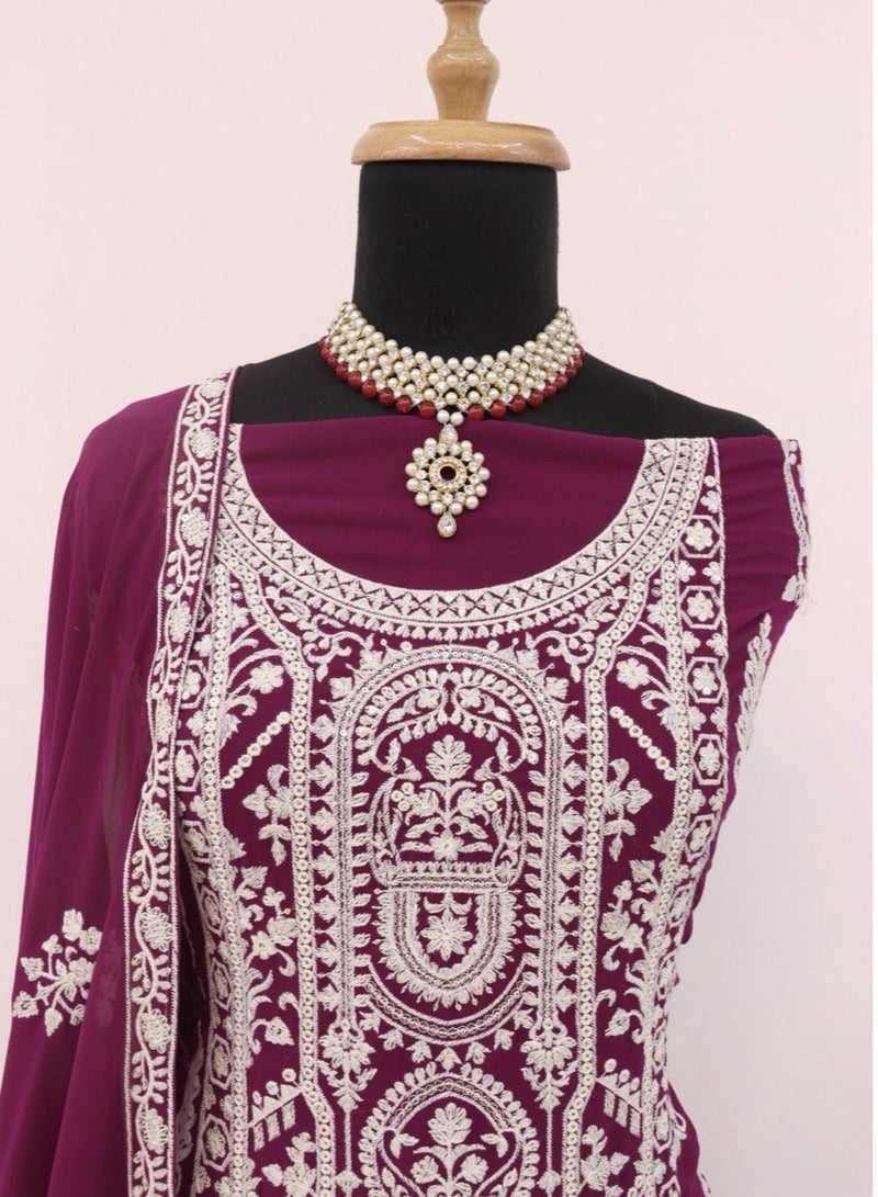 Wedding Designer Work Purple Georgette Semi Stitched Pakistani Dress