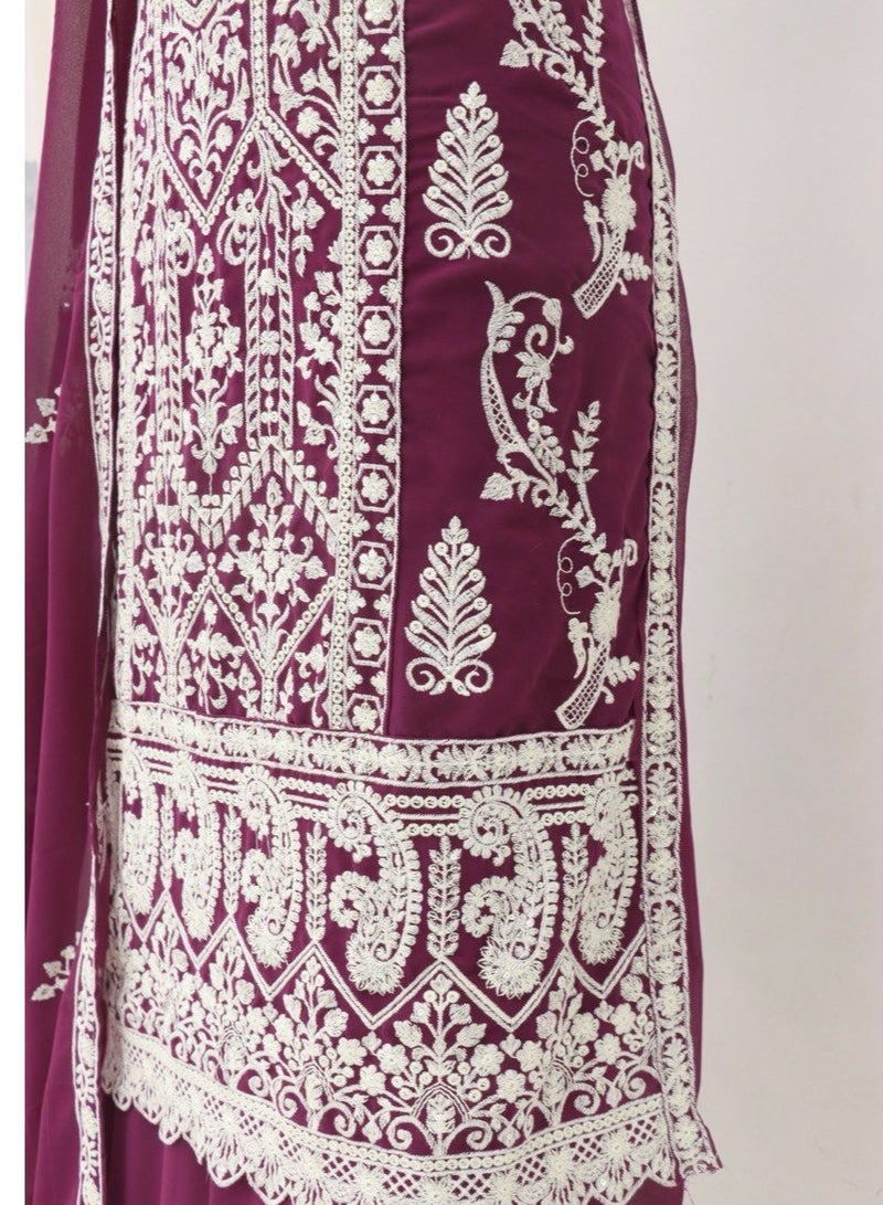 Wedding Designer Work Purple Georgette Semi Stitched Pakistani Dress