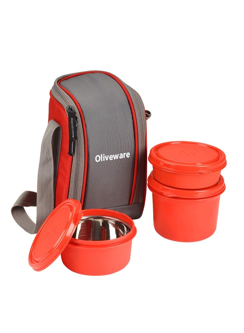 Boss Lunch Box - Red | Steel Range | Microwave Safe & Leak Proof | 3 Air-Tight Containers with Bag | Keep Food Hot | School, College & Office Use
