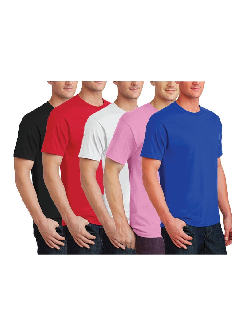 Pack of 5 Adult T-Shirts for Men's - Round Neck Short Sleeve Tshirt - 5-Pack Crew Neck Tshirt