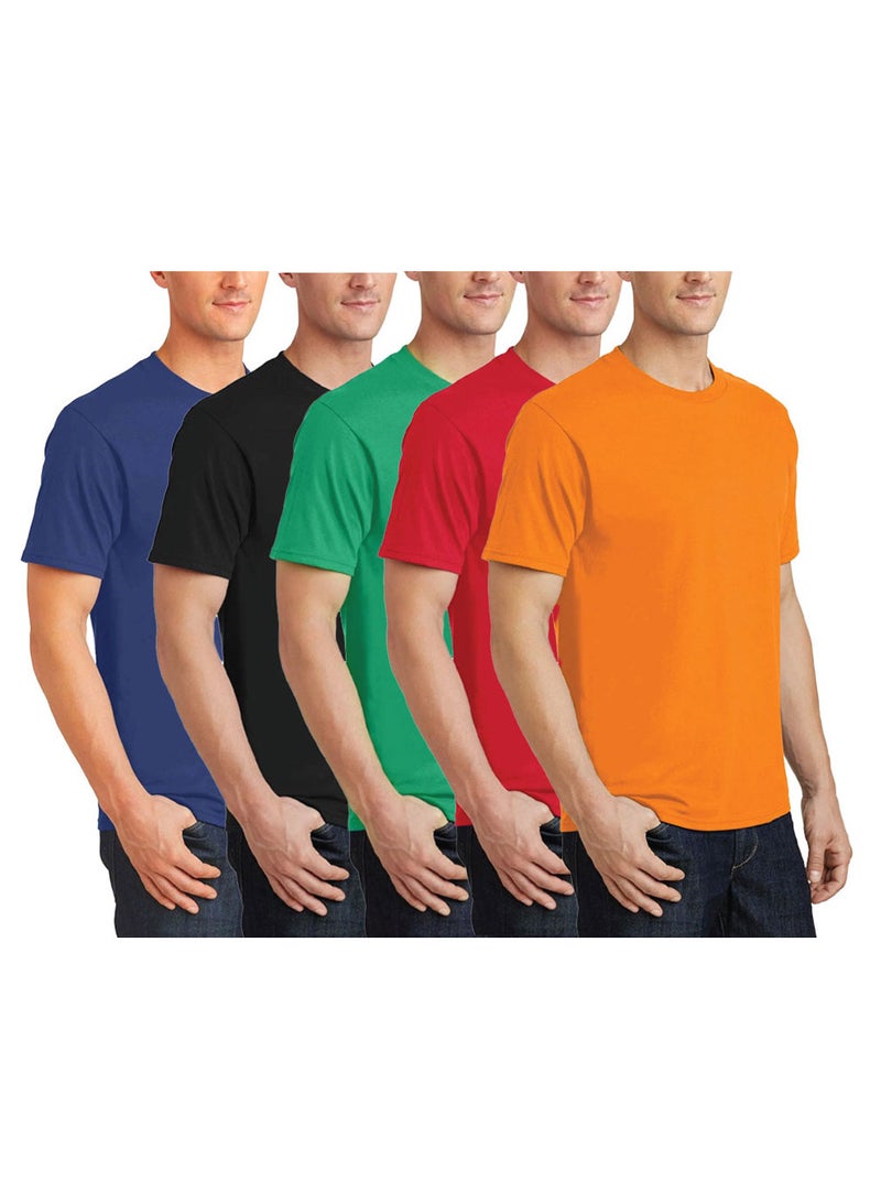 Pack of 5 Adult T-Shirts for Men's - Round Neck Short Sleeve Tshirt - 5-Pack Crew Neck Tshirt
