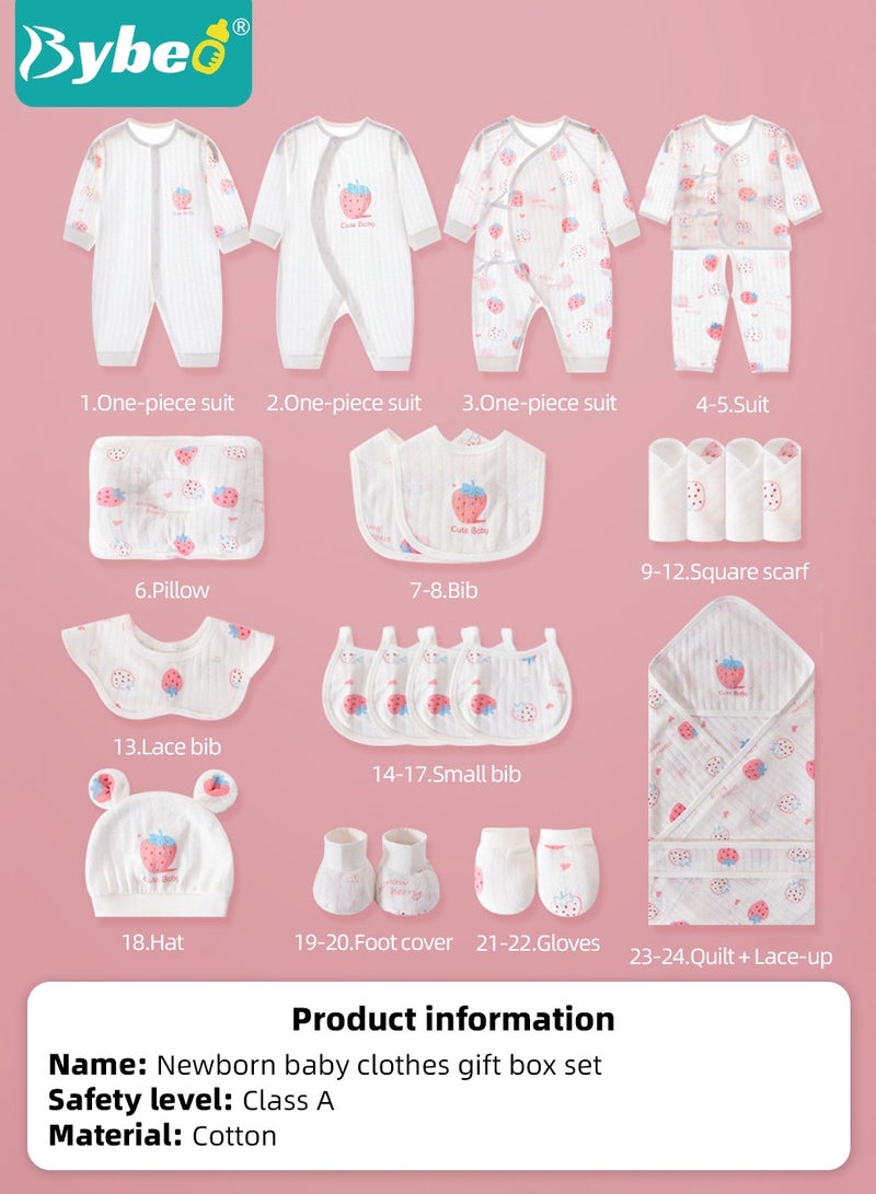 24PCS Newborn Baby Gift Set, Newborn Layette Gift Set for Boys and Girls, Babies Essential Clothes Accessories with Baby Blanket, 100% Premium Cotton,  for Spring Summer Autumn Winter Four Seasons