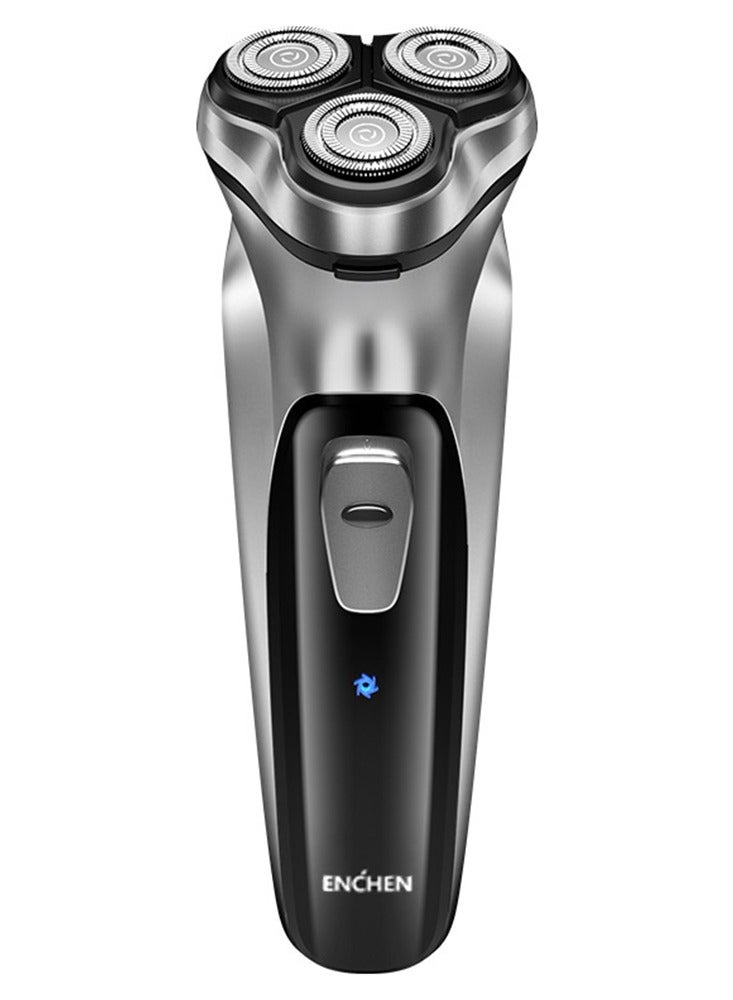 Electric Razor for Men, Rechargeable Electric Rotary Shaver, Washable Shaving Head, USB Type-C 1 Hour Fast USB Charging, 3D Floating Head, Gifts for Fathers（Silver）