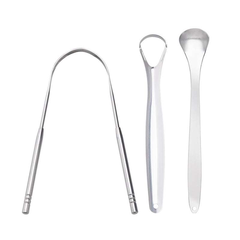 3 Piece Stainless Steel Oral Tongue Cleaner Silver 15 x 3 x 4.9cm