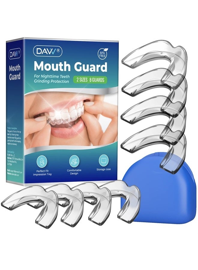Pack of 8 Mouth Guard for Clenching Teeth at Night Upgraded Night Guards for Teeth Grinding Mouth Guard for Grinding Teeth Stops Bruxism and Teeth Clenching 2 Sizes with Hygiene Case (8 Piece Set)