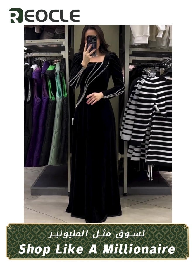 Women's Diamonds Dress Rhinestone Bodycon Long Sleeve Dress Party Dress Night Outfit Clubwear Black