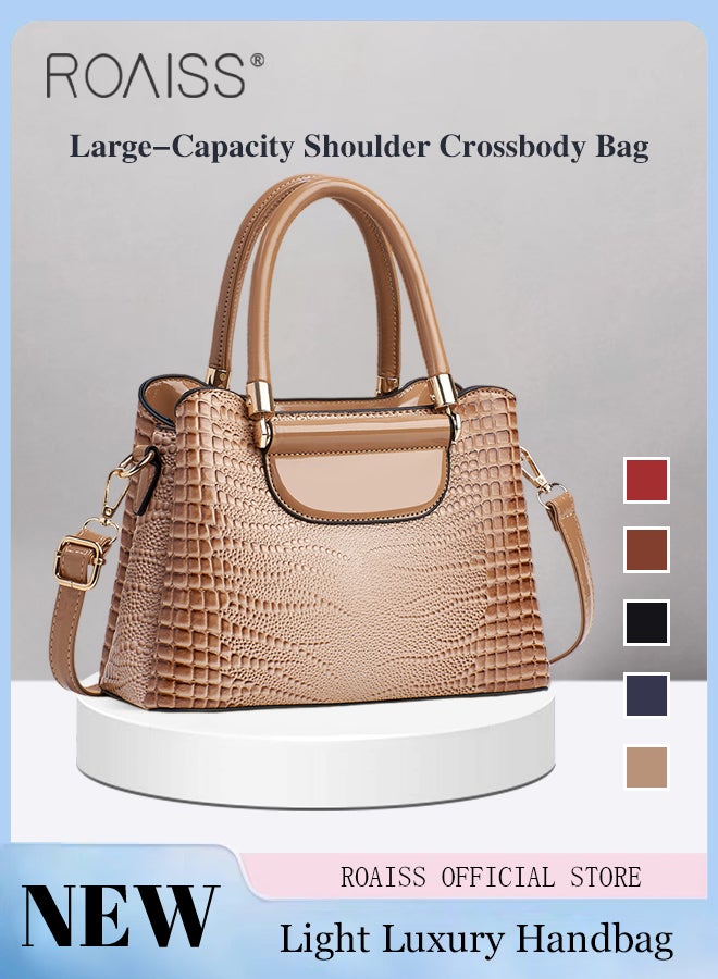 Crocodile Pattern Satchel for Women Large Capacity Light Luxury Crossbody Bag Ladies Elegant Handbag with Comfortable Handle and Hardware Parts