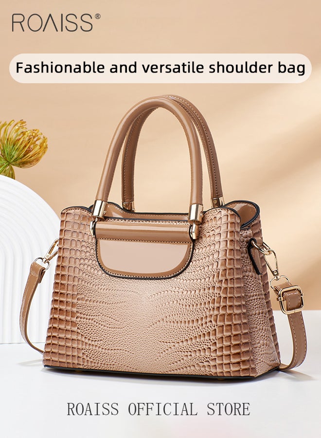 Crocodile Pattern Satchel for Women Large Capacity Light Luxury Crossbody Bag Ladies Elegant Handbag with Comfortable Handle and Hardware Parts