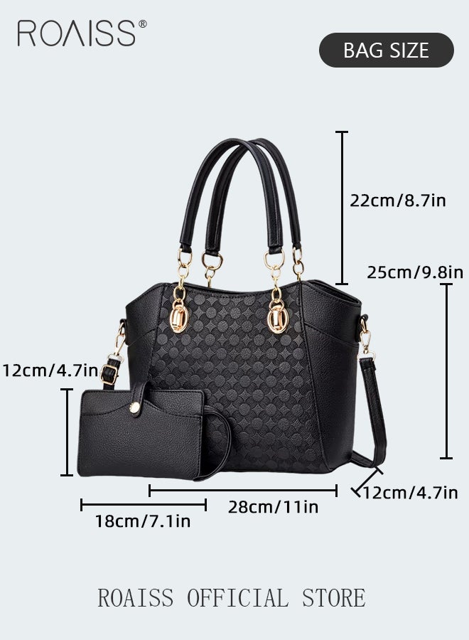 Large Shoulder Crossbody Bag for Women with Matching Clutch Ladies Tote Bag and Satchel with Hardware Buckle and Bottom Rivet