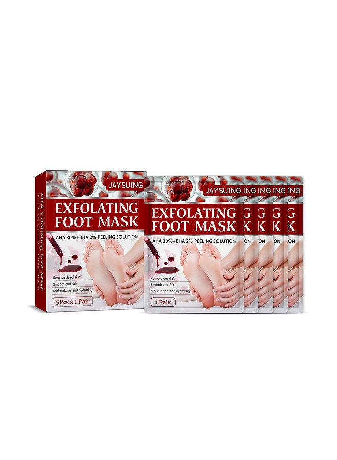 Jaysuing 5 Pairs Exfoliating Essence Foot Mask Moisturizing Hydrating Remove Dead Skin Skin-friendly Foot Mask Smoothing Feet