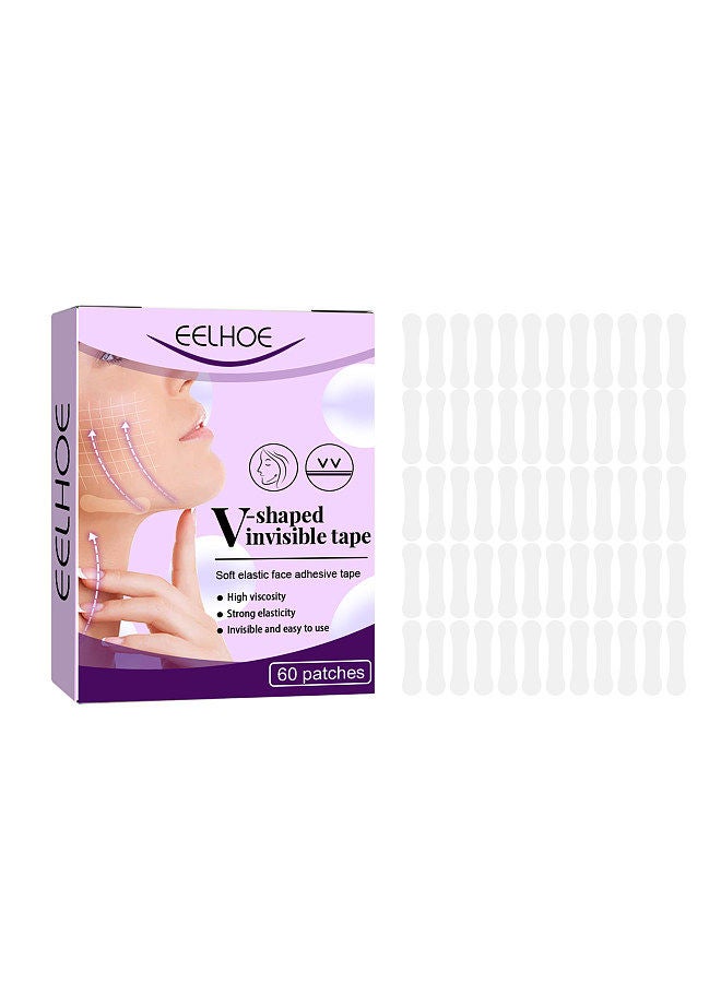 EELHOE 60Pcs/Box V-shaped Invisible Tape Skin-friendly Elastic Waterproof Lasting Face Lifting Adhevise Tape